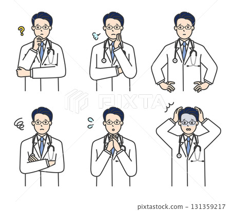 Anxious/troubled face doctor icon illustration material set 131359217