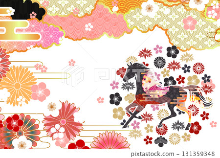 馬年賀卡十二生肖背景 131359348