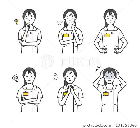Anxious/troubled nurse icon set stock illustration 131359366