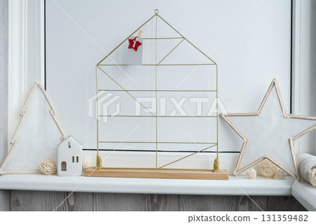 Step by step instruction of making handmade Christmas advent calendar. Creative craft homemade decor. New year celebration. Winter Step by step instruction of making handmade Christmas advent calendar. Creative craft homemade decor. New year celebration. Winter 131359482
