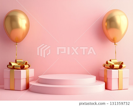 粉紅彩色圓形產品展示架禮盒金色球情人節母親節婦女節生日週年紀念日日系產品外帶廣播公告物料 131359732