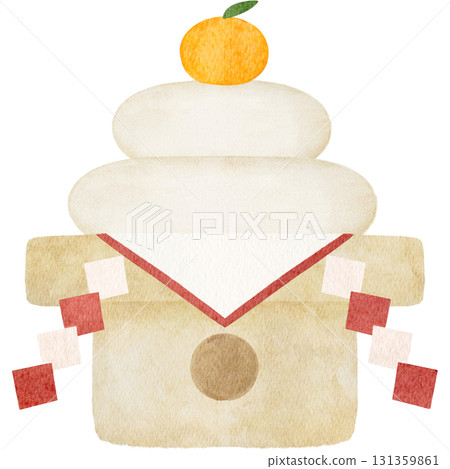 鏡餅的水彩插圖 131359861