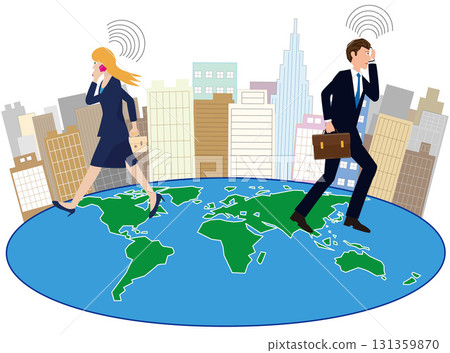 世界各地商業區的商人們都在使用手機工作。 131359870