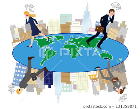 世界各地商業區的商人們都在使用手機工作。 131359871
