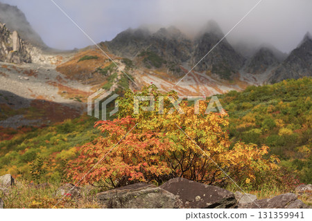 北阿爾卑斯山脊上的雲和秋葉 北阿爾卑斯山脊上的雲和秋葉 131359941