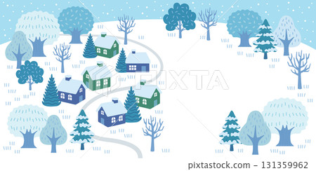 Snowy hills and houses - Winter scenery background material 131359962