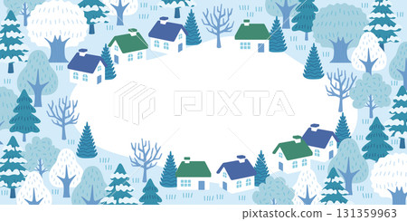 Snowy landscape of a square and houses - Winter scenery background material Snowy landscape of a square and houses - Winter scenery background material 131359963