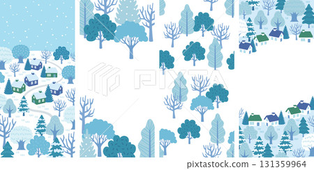 Snowy forest and house landscape - Winter scenery background set Snowy forest and house landscape - Winter scenery background set 131359964
