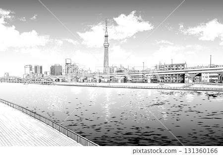 Manga-style pen drawing illustration: Riverbed 131360166