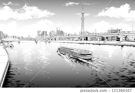 Manga-style pen drawing illustration: Riverbed 131360167