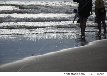 沙灘上玩耍的人們的剪影 沙灘上玩耍的人們的剪影 131360284