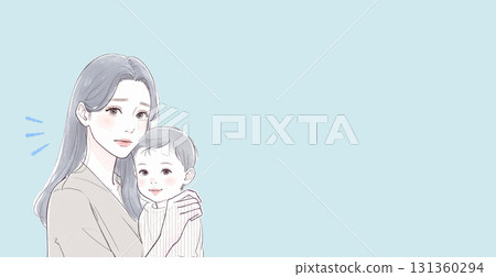 Watercolor and hand-drawn illustration of a mother and child 131360294