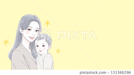 Watercolor and hand-drawn illustration of a mother and child 131360296