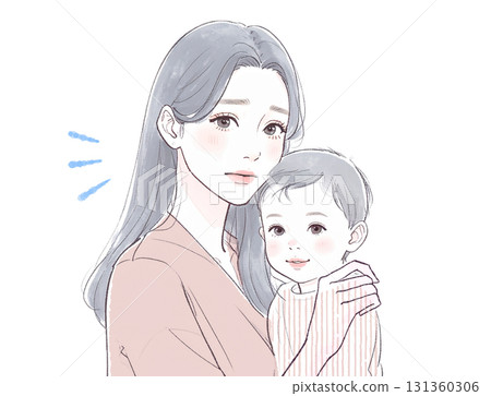 母親和孩子的水彩和手繪插圖 131360306