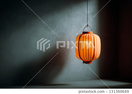 single paper lantern glows softly in dark 131360689