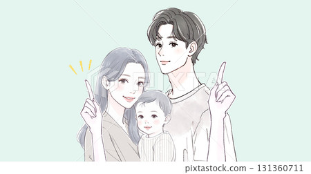 Watercolor and hand-drawn illustrations of parents and children 131360711