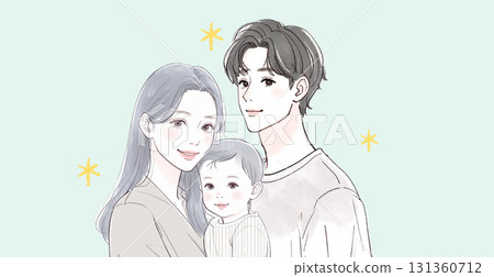 Watercolor and hand-drawn illustrations of parents and children 131360712