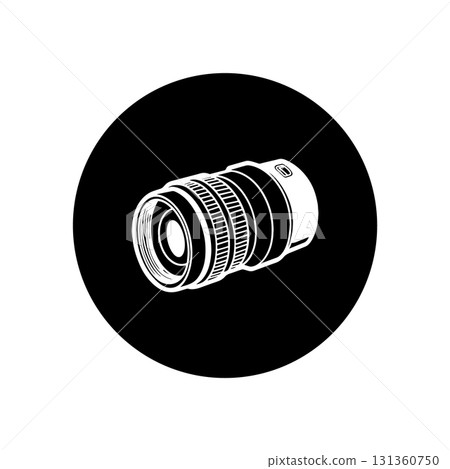 Camera. Icon with reflection on black background 131360750