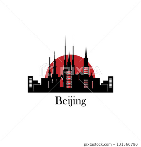 featuring silhouettes of Beijing's tall buildings in vector illustration style. 131360780
