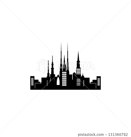 The buildings are shown with detailed square windows, giving the impression of a modern skyscraper. 131360782