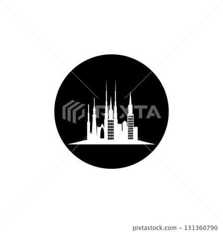 Vector art of tall buildings and skyscrapers isolated on black background 131360790