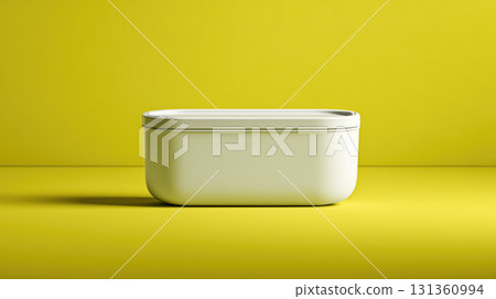 Minimalistic food container on yellow background 131360994