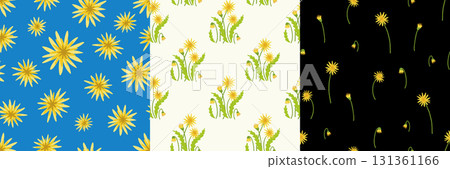 Seamless dandelion pattern set. Bold, botanical, and dark versions. 131361166