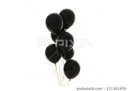 Black balloons set festive mood for Black Friday, isolated, PNG Black balloons set festive mood for Black Friday, isolated, PNG 131361476