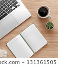 Perfect for adding text! Minimalist desk flat lay background material 131361505