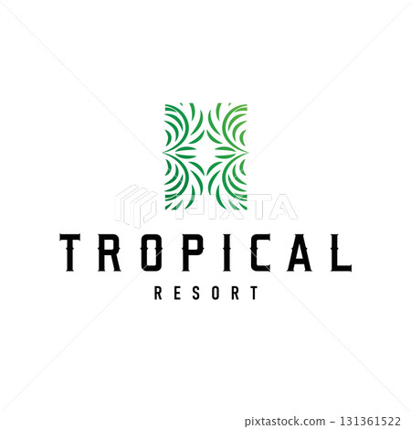 Palm leaf logo design concept line simple minimalist elegant tropical plants, icon symbol template design 131361522