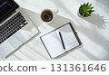 Perfect for adding text! Minimalist desk flat lay background material 131361646