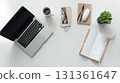 Perfect for adding text! Minimalist desk flat lay background material 131361647