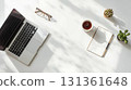 Perfect for adding text! Minimalist desk flat lay background material 131361648