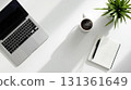 Perfect for adding text! Minimalist desk flat lay background material 131361649