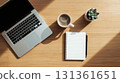 Perfect for adding text! Minimalist desk flat lay background material 131361651