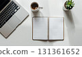 Perfect for adding text! Minimalist desk flat lay background material 131361652