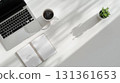 Perfect for adding text! Minimalist desk flat lay background material 131361653