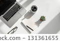 Perfect for adding text! Minimalist desk flat lay background material 131361655