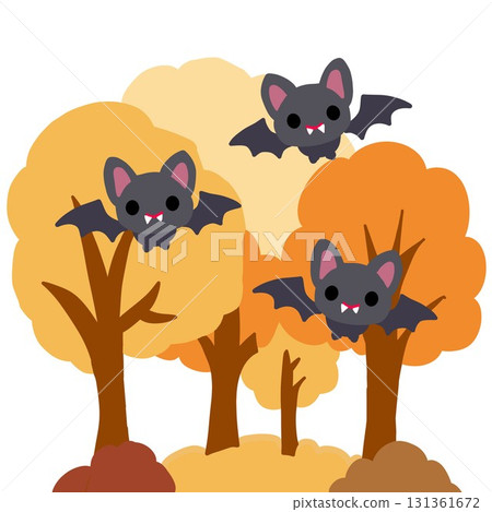 Bats flying in the autumn forest 131361672
