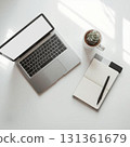 Perfect for adding text! Minimalist desk flat lay background material 131361679