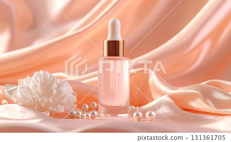 Pearl-Based Skincare with Pearls on Peach Fabric Pearl-Based Skincare with Pearls on Peach Fabric 131361705