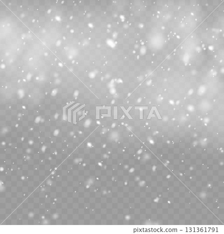 Realistic falling snow and snowflakes overlay effect for winter design. Vector 131361791