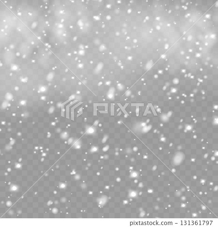Realistic falling snow and snowflakes overlay effect for winter design. Vector 131361797