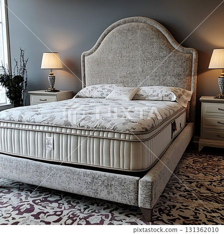 Bed with a headboard and a white mattress 131362010