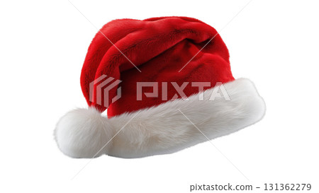 Red Santa hat with fluffy white trim for cheer, created AI, PNG Red Santa hat with fluffy white trim for cheer, created AI, PNG 131362279