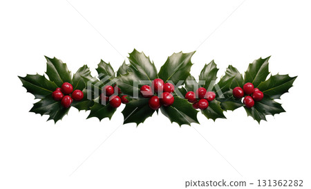 Holly leaves and red berries make Christmas bright, created AI, PNG 131362282