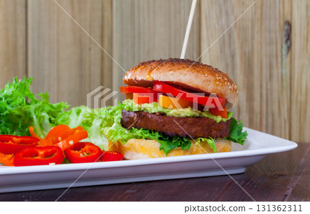 Veggie burger with soybean rissole Veggie burger with soybean rissole 131362311