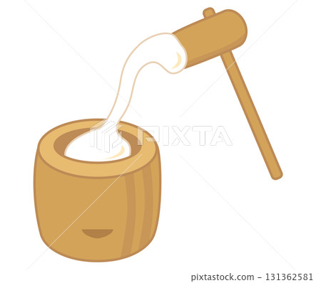 正在搗碎的彈性米糕的插圖 正在搗碎的彈性米糕的插圖 131362581