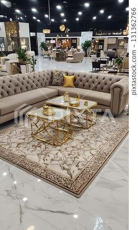 Living room with a couch and two coffee tables 131362766