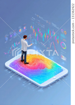 Man analyzing colorful data chart on large smartphone screen 131362922